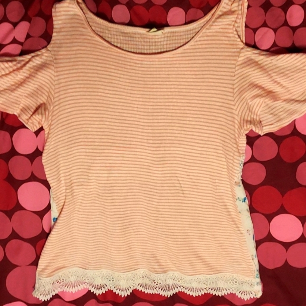 Wallflower Pink and White Striped Cold Shoulder Top